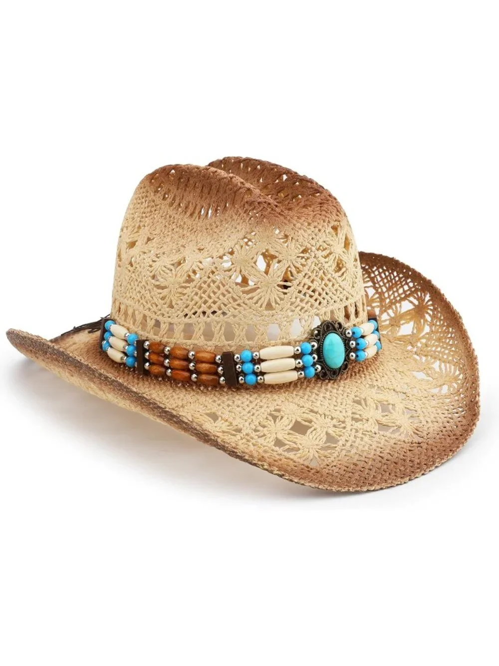 Men's Khaki-m29 Straw Adjustable Wide Brim Sun Beach Western Cowgirl Cowboy Hat